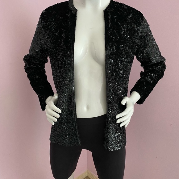 VTG 1950’S SHIMMERING Sequin Cardigan Sweater Small MED BLACK Embellished - Picture 2 of 15